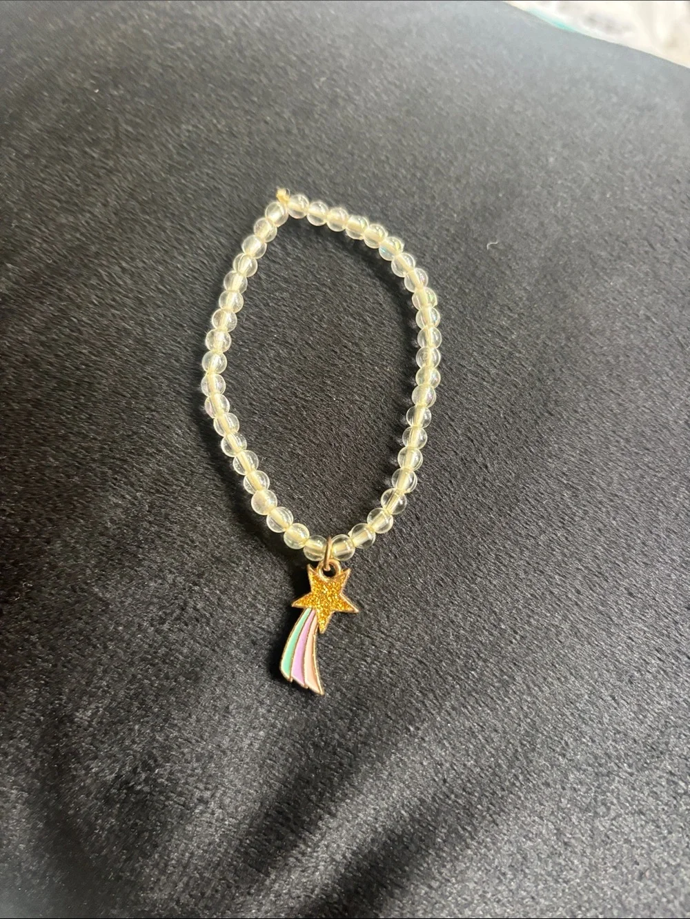Kids Clear Beaded Bracelet with Gold Star Rainbow Charm